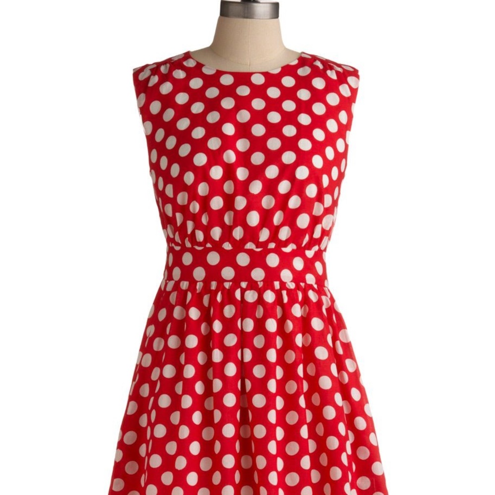 ModCloth Emily and Fin red polka dot dress